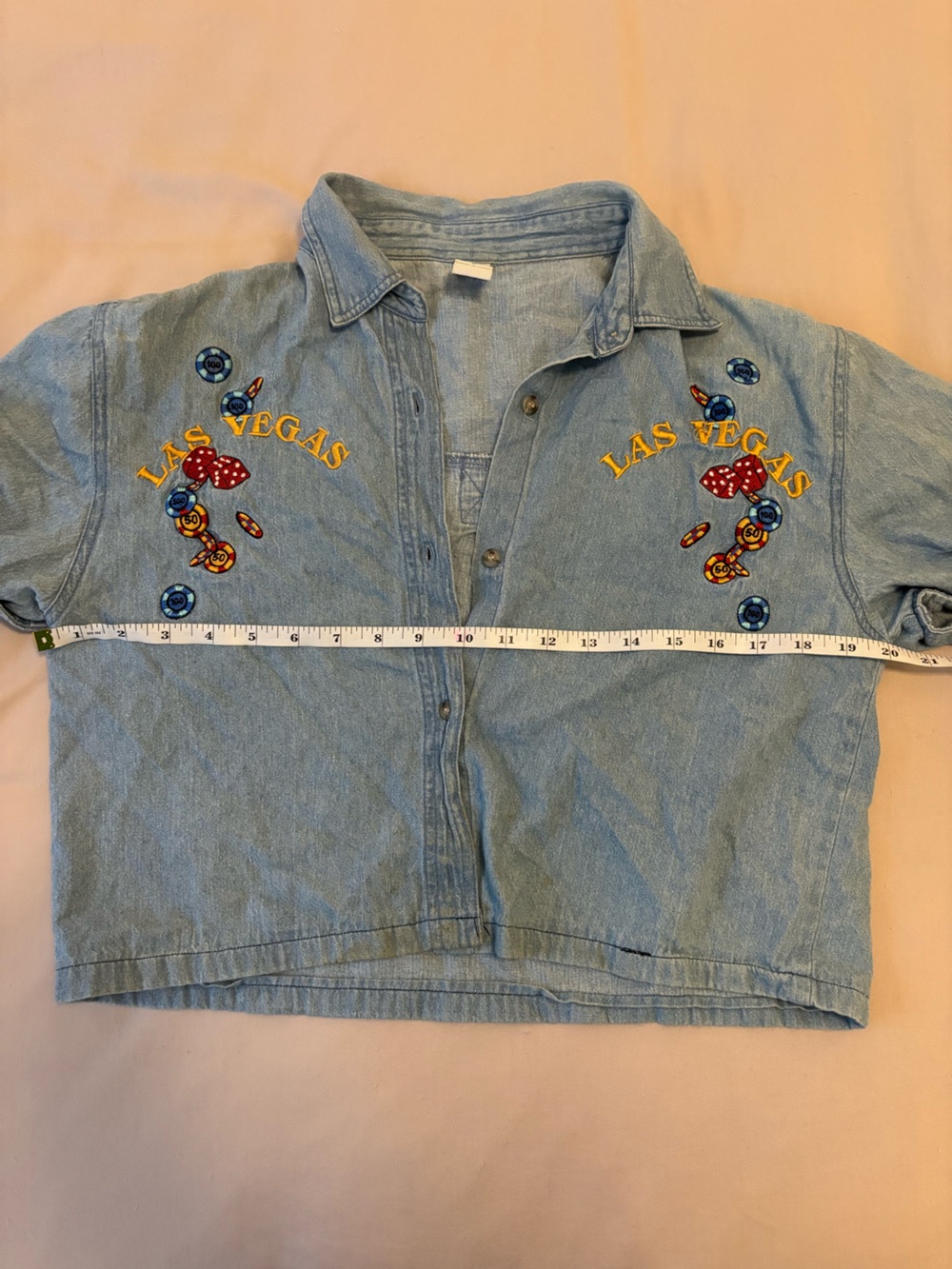 Vintage Denim Women's Crop Top with Las Vegas Embroidery